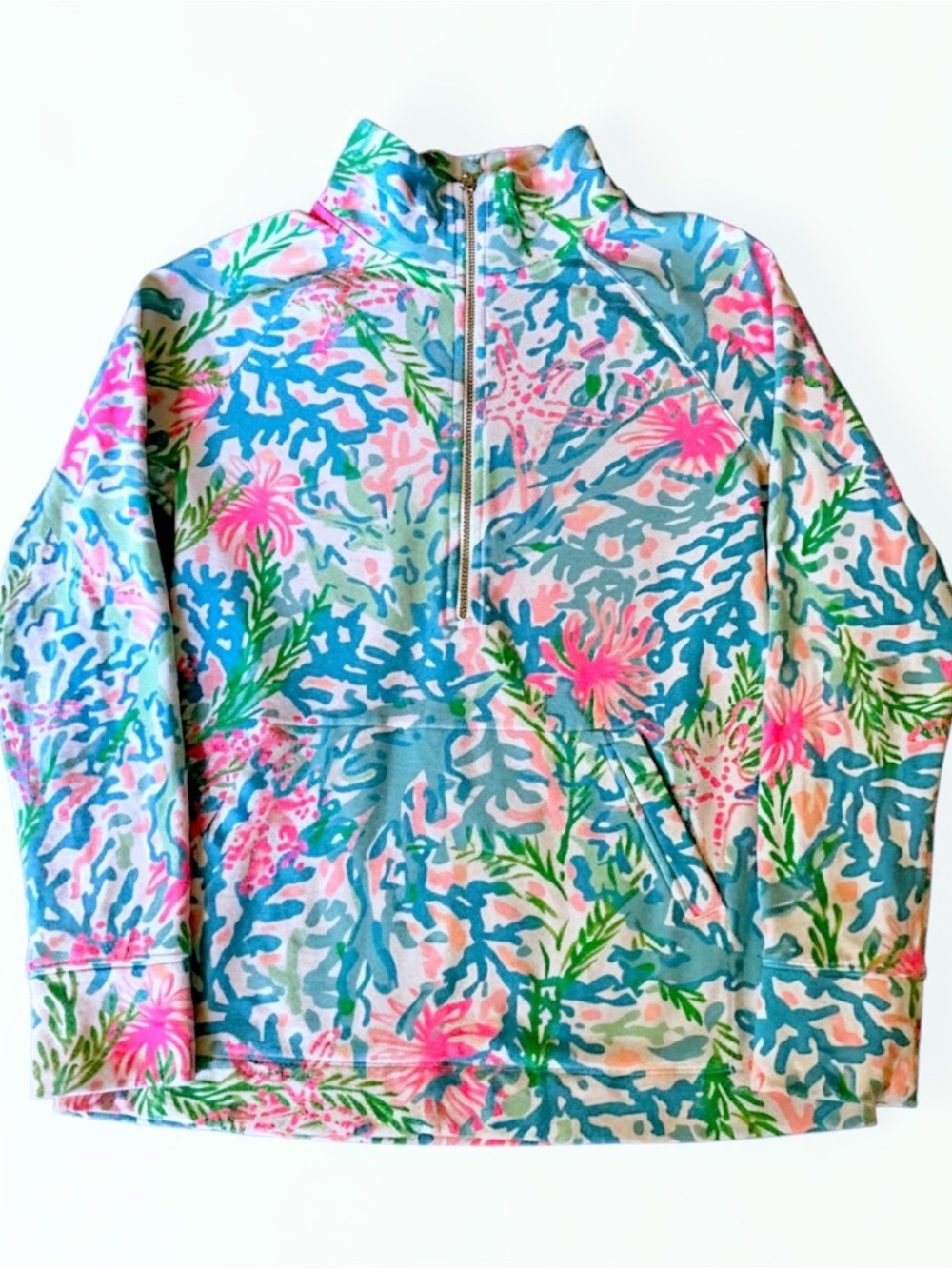 Lilly Pulitzer Sweatshirt Skipper Popover Lovers Coral Half Zip Pullover Small - Picture 2 of 10